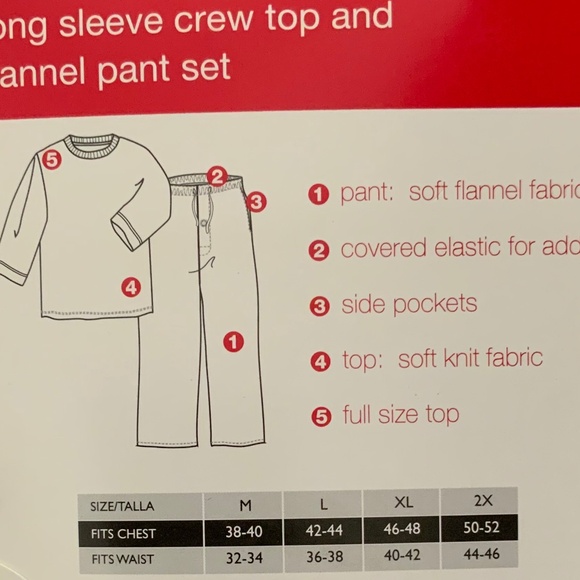 Hanes Mens PJ Set - LS Crew Top and Flannel Pants, Mens 2X, Blue Plaid - Picture 3 of 5